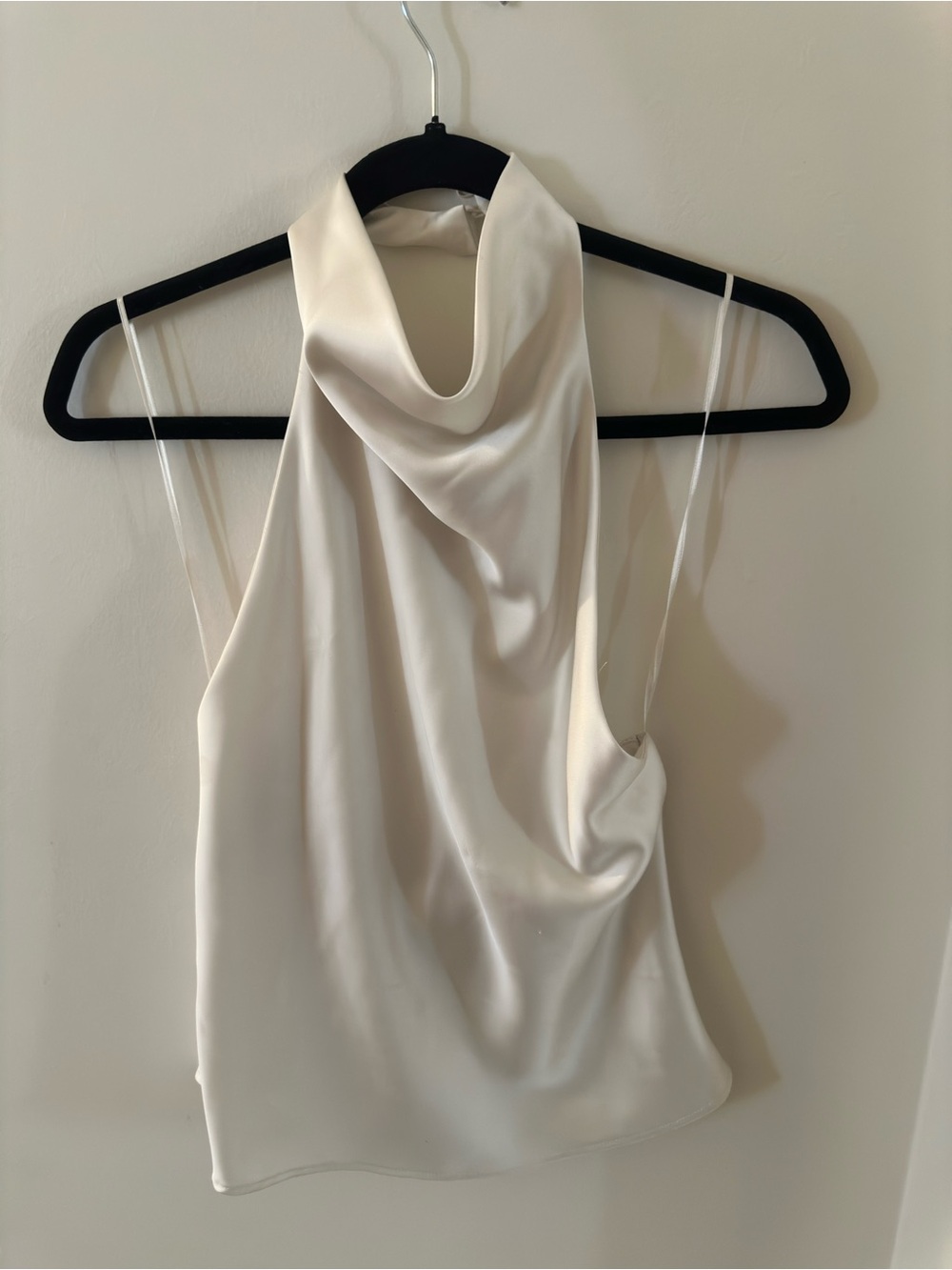 ZARA Sleeveless Cowl Neck Satin Top - Cream
